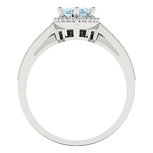 Clara Pucci 2.16ct Marquise Cut Halo Solitaire Natural Swiss Blue Topaz Engagement Anniversary Bridal Ring Band set 18k White Gold 10.5