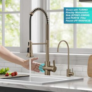 KRAUS Britt Touchless Sensor Commercial Pull-Down Single Handle Kitchen Faucet in Spot Free Antique Champagne Bronze, KSF-1691SFACB