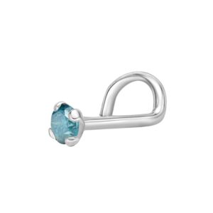 Lavari Jewelers 0.05 Carat Blue Diamond Curved Nose Ring for Women in 14k White Gold 20 Gauge