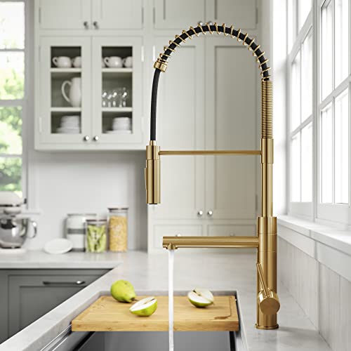 KRAUS Artec Pro (2nd Gen) Commercial Style Pull-Down Single Handle Kitchen Faucet with Pot Filler in Brushed Brass, KPF-1604BB