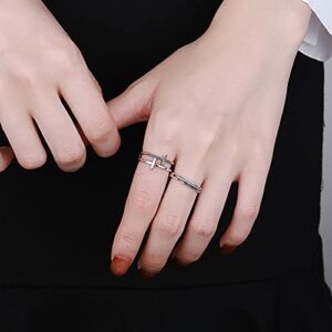 NewZenro Vintage Double Cross Faith Inspirational Adjustable Statement Stacking Rings for Women 925 Sterling Silver Fashion Dainty Engagement Ring Jewelry Gifts Bff Daughter Xmas