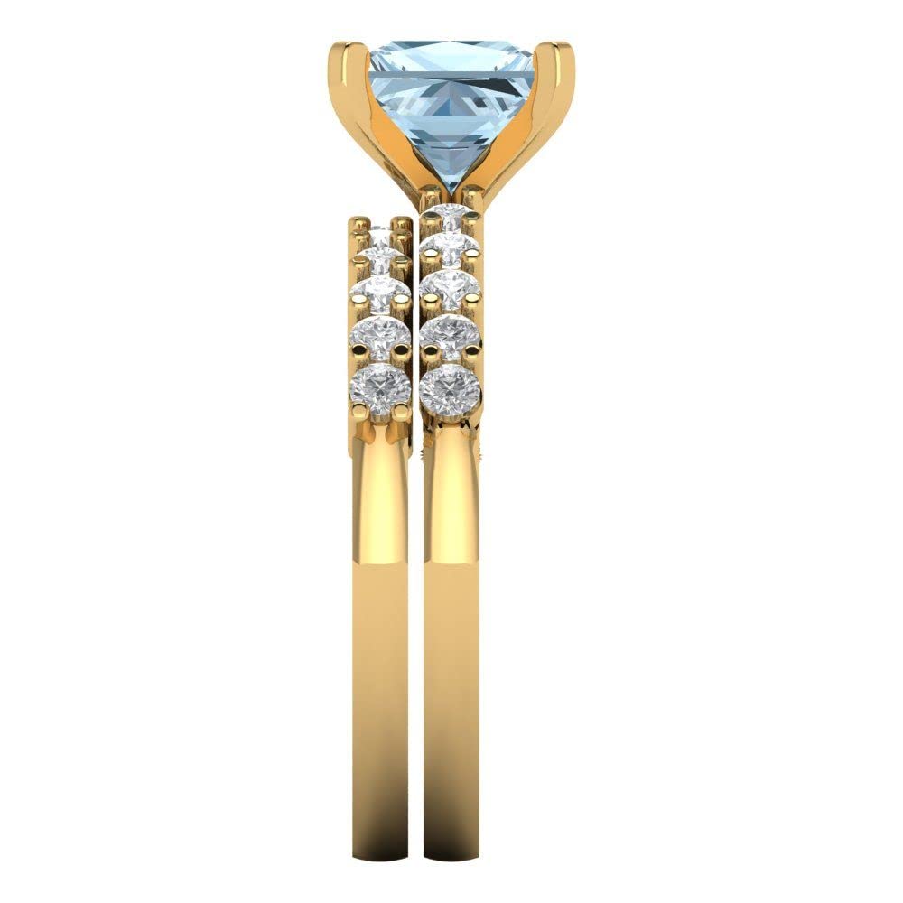 Clara Pucci 2.66ct Princess Cut Solitaire Natural Swiss Blue Topaz Engagement Anniversary Bridal Ring Band set 18k Yellow Gold 9.5