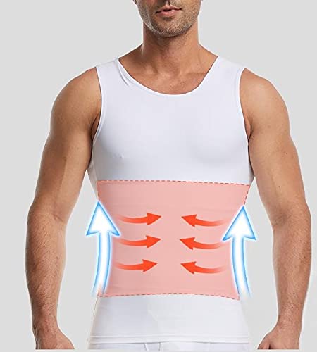 Henicepte Men Slimming Tummy Control Chest Compression Hide Gynecomastia Undershirt Shapewear White