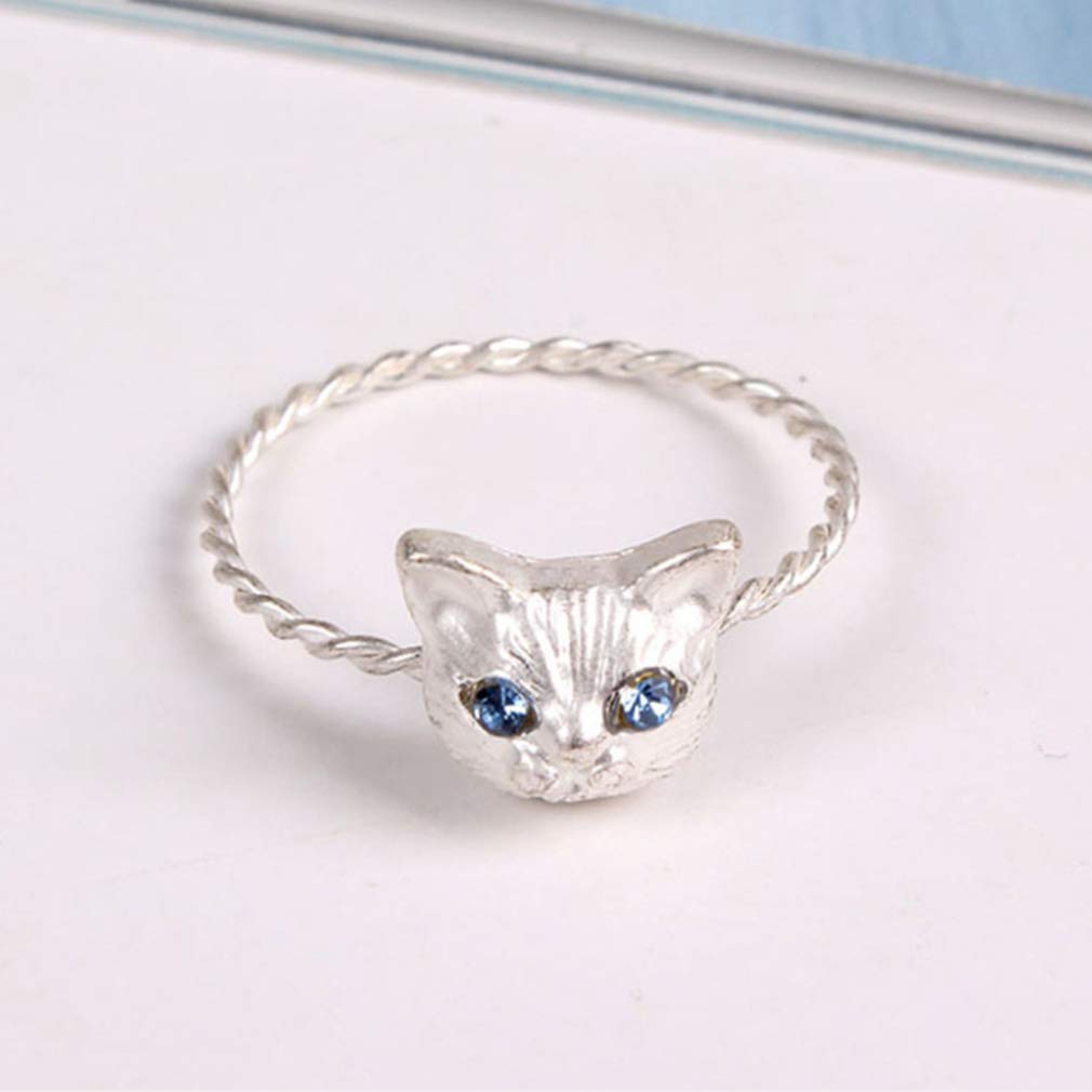 U-M PULABO Ring Ladies Ring Hand Ornament Rhinestone Glitter Cat Pattern Cute Fashionable Anniversary Present Exquisite Useful