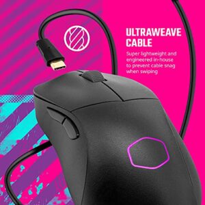 Cooler Master MM731 Wireless Gaming Mouse Black, Adjustable 19,000 DPI, Palm|Claw Grip, 2.4GHz|Bluetooth, PixArt Optical Sensor, Ultraweave Cable, PTFE Feet, RGB Lighting (MM-731-KKOH1)