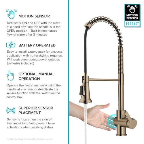 KRAUS Britt Touchless Sensor Commercial Pull-Down Single Handle Kitchen Faucet in Spot Free Antique Champagne Bronze, KSF-1691SFACB