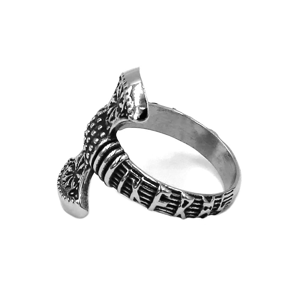 nobrand Norse Viking Rune Axe Ring Stainless Steel Jewelry Odin's Symbol Rune Letter Signet Thor Hammer Celtic Knot Biker Ring (16)