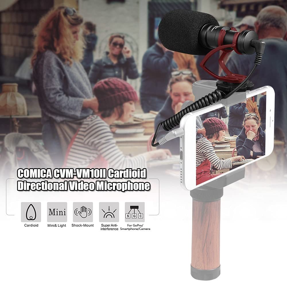 XIAOMINDIAN CVM VM10II Mini Compact On Camera Cardioid Directional Video Microphone with Shock Mount for Smartphone Action Camera (Color : Black)