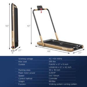 Walking Pad Treadmill Under Desk, SPORFIT 2 in 1 Treadmills Foldable with Remote Control, 2.25HP Electric Portable Superfit Treadmill Quiet for Walking Jogging Light & Compact