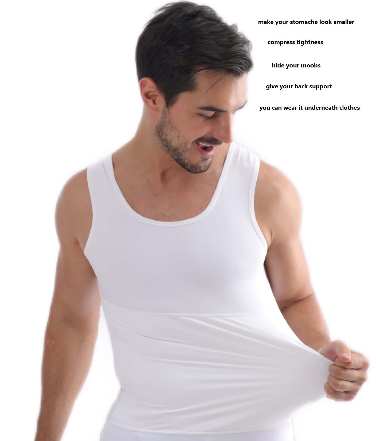 Henicepte Men Slimming Tummy Control Chest Compression Hide Gynecomastia Undershirt Shapewear White