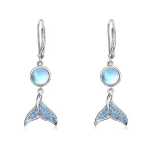 mermaid tail earrings leverback earrings s925 sterling silver moonstone earrings mermaid earrings blue tail mermaid hoop earrings dangel drop earrings jewelry gifts for women