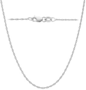 italian fashions 10k white solid gold italian diamond cut 1mm rope chain necklace thin thin lightweight strong with gift pouch (18 inches white-gold italy)