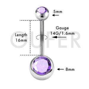 OUFER 16mm Belly Button Rings Pack 14G Surgical Steel Shiny CZ Belly Rings Set Belly Piercing Jewelry Crystal Balls Navel Rings