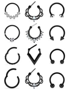 ylqjksk surgical steel septum jewelry 16g helix piercing jewelry daith piercing jewelry smiley piercing jewelry rook piercing jewelry tragus piercing jewelry for women men retainer，black tone