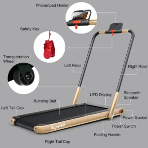 Walking Pad Treadmill Under Desk, SPORFIT 2 in 1 Treadmills Foldable with Remote Control, 2.25HP Electric Portable Superfit Treadmill Quiet for Walking Jogging Light & Compact