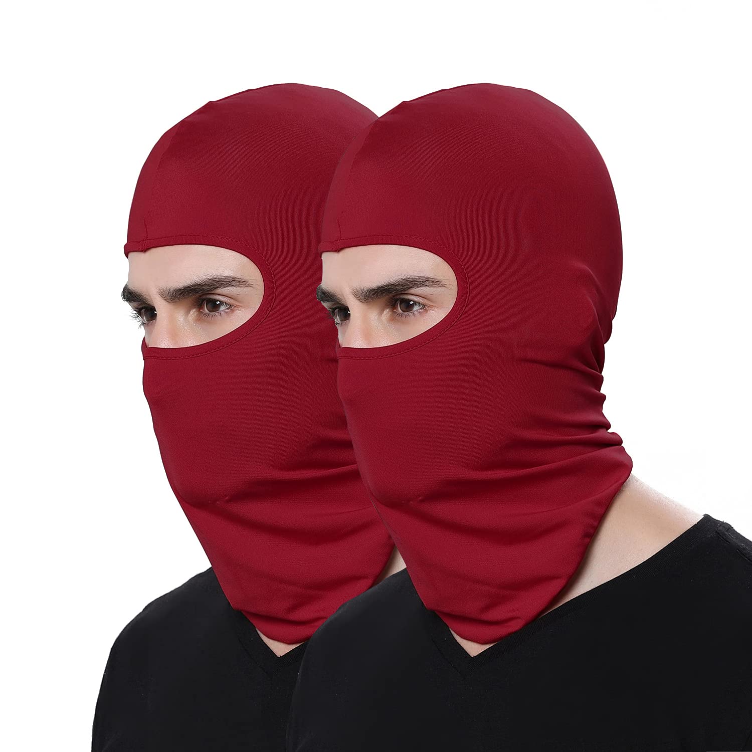 Pack of 2 Full Face Mask for Outdoor Airsoft Motorcycle Ski Mask Winter Sun Balaclava Helmet Face Cover for Outdoor Sports Windproof Dustproof Wine Red