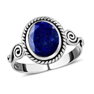 Shop LC Handmade Blue Lapis Lazuli Solitaire Ring for Women Jewelry 925 Sterling Silver Size 6 Ct 2.5 Birthday Gifts for Women