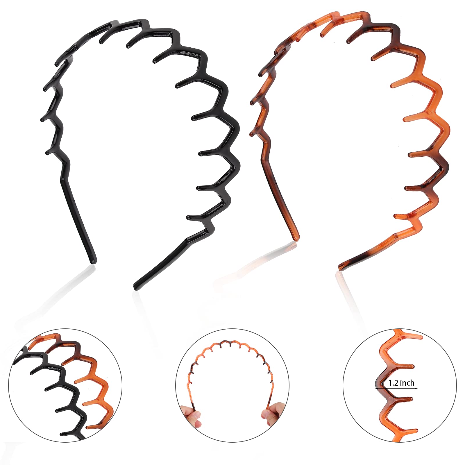 BAHABY 6 Pack Zig Zag Shark Tooth Hair Comb Headbands for Women Plastic Plain Hair Bands Hair Hoop Hair Accessories for Women