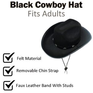 4E's Novelty Black Cowboy Hat for Men & Women - Felt Studded Black Cowgirl Hat for Women Western Themed Party, Cowboy Costume Accessory for Adults