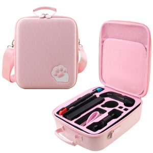 portable hard shell nintendo switch case,pink cute cat paw deluxe storage shoulder bag compatible with nintendo switch for console, dock, pro controller, joy-con grip, pokeball plus & accessories.