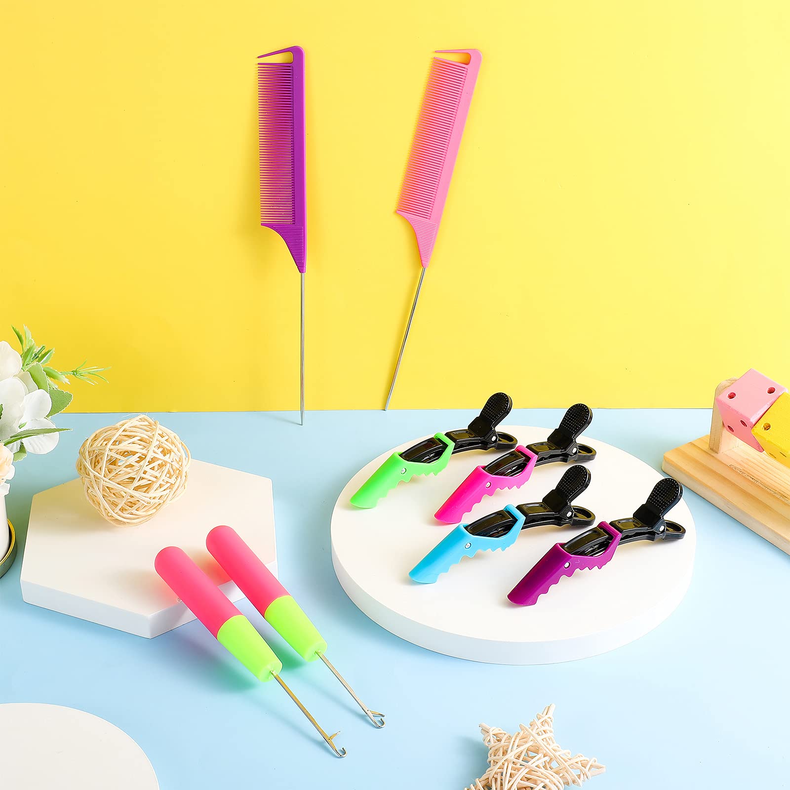 8 Pieces Latch Hook Crochet Needle Comb Hair Clip Set Include 2 Pieces Plastic Crochet Needle 4 Pieces Alligator Hair Clip 2 Pieces Rat Tail Comb for Hair Tool Kits Braid Hair and Hair Extension