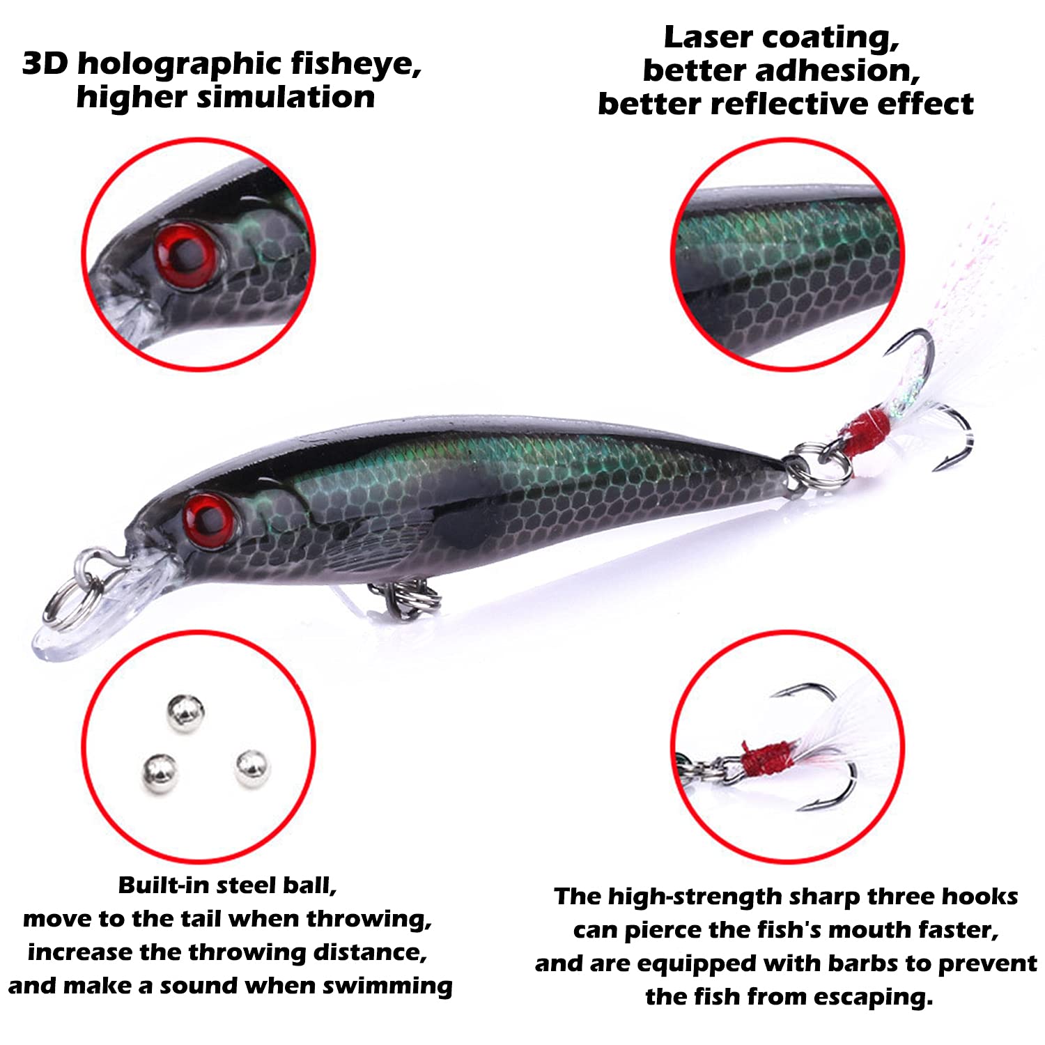 Minnow Lures,Fishing Lures for Bass,Fishing Tackle CrankBait Bass,Hard Bait Swimbait Fishing Lure,Topwater Lures for Trout Walleye Bass Freshwater/Saltwater Artificial Fishing Lure,10pcs/Box