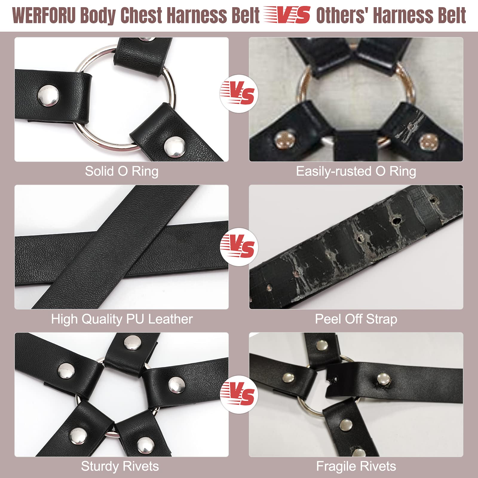 WERFORU Women Body Punk Waist Belt Adjustable Black Belt Halloween