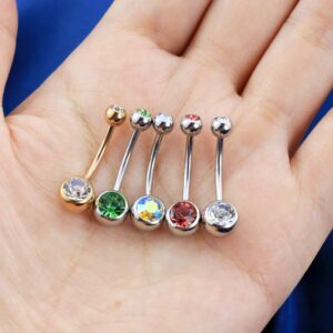 OUFER 16mm Belly Button Rings Pack 14G Surgical Steel Shiny CZ Belly Rings Set Belly Piercing Jewelry Crystal Balls Navel Rings