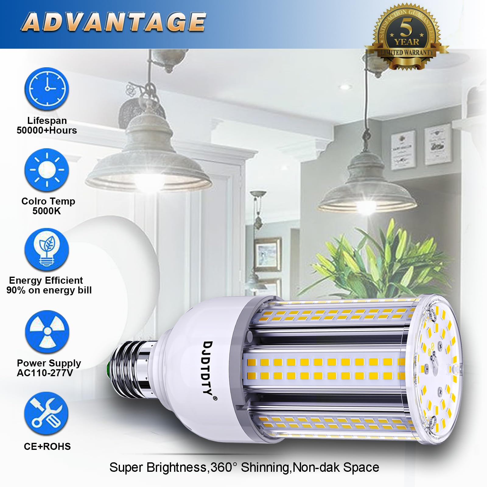 DJDTDTY Amazon High Brightness LED Light Bulb 2 Pack 30W-300W/LED Corn Bulb, 30 watt LED Corn Bulb, E26 Base, 5000K LED Bulb, Suitable for Garage Warehouse Workshop barn, Home Essential, etc. (30W)