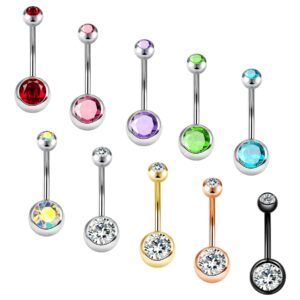 OUFER 16mm Belly Button Rings Pack 14G Surgical Steel Shiny CZ Belly Rings Set Belly Piercing Jewelry Crystal Balls Navel Rings