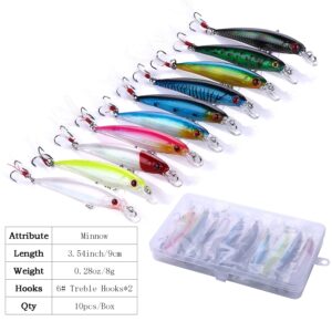 Minnow Lures,Fishing Lures for Bass,Fishing Tackle CrankBait Bass,Hard Bait Swimbait Fishing Lure,Topwater Lures for Trout Walleye Bass Freshwater/Saltwater Artificial Fishing Lure,10pcs/Box