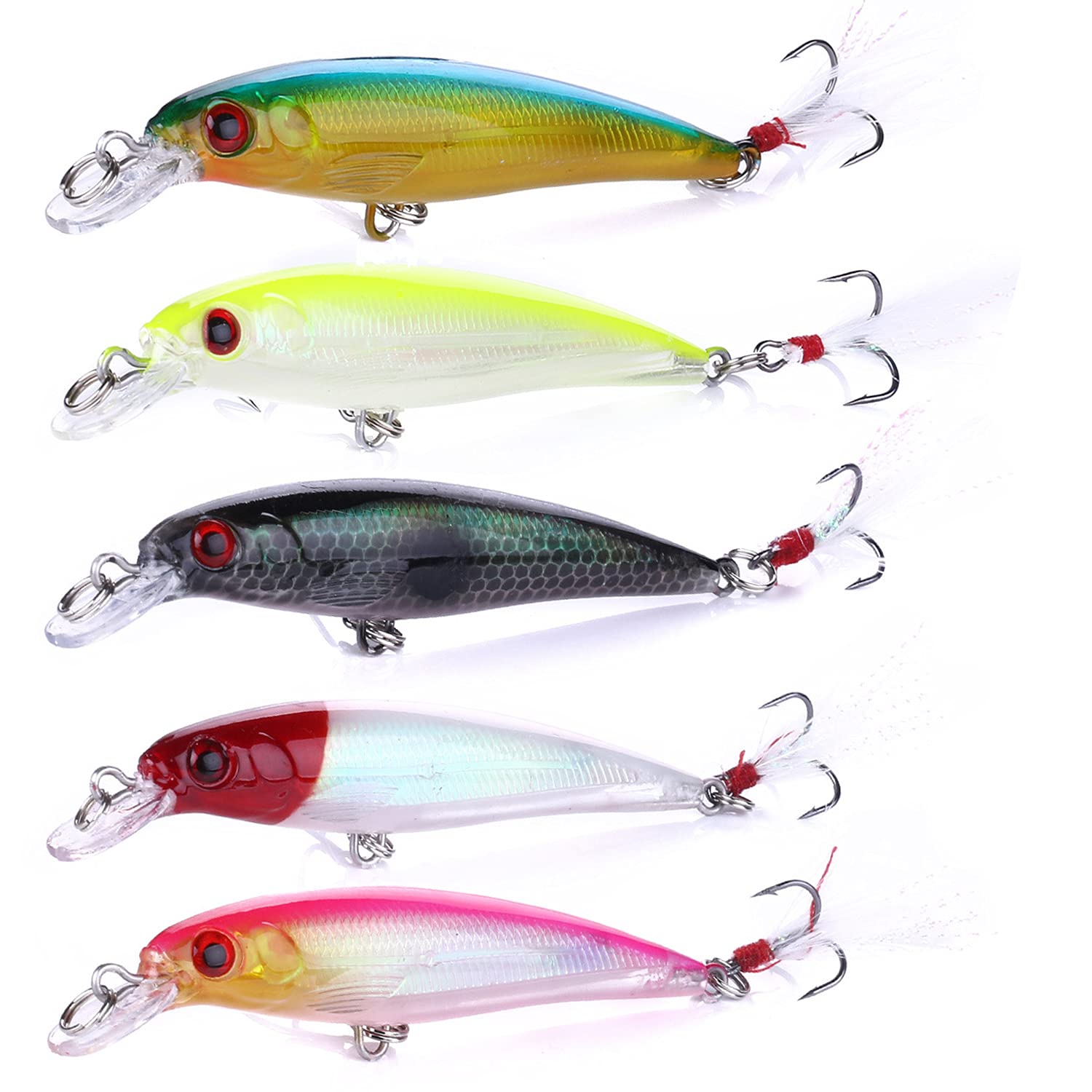 Minnow Lures,Fishing Lures for Bass,Fishing Tackle CrankBait Bass,Hard Bait Swimbait Fishing Lure,Topwater Lures for Trout Walleye Bass Freshwater/Saltwater Artificial Fishing Lure,10pcs/Box