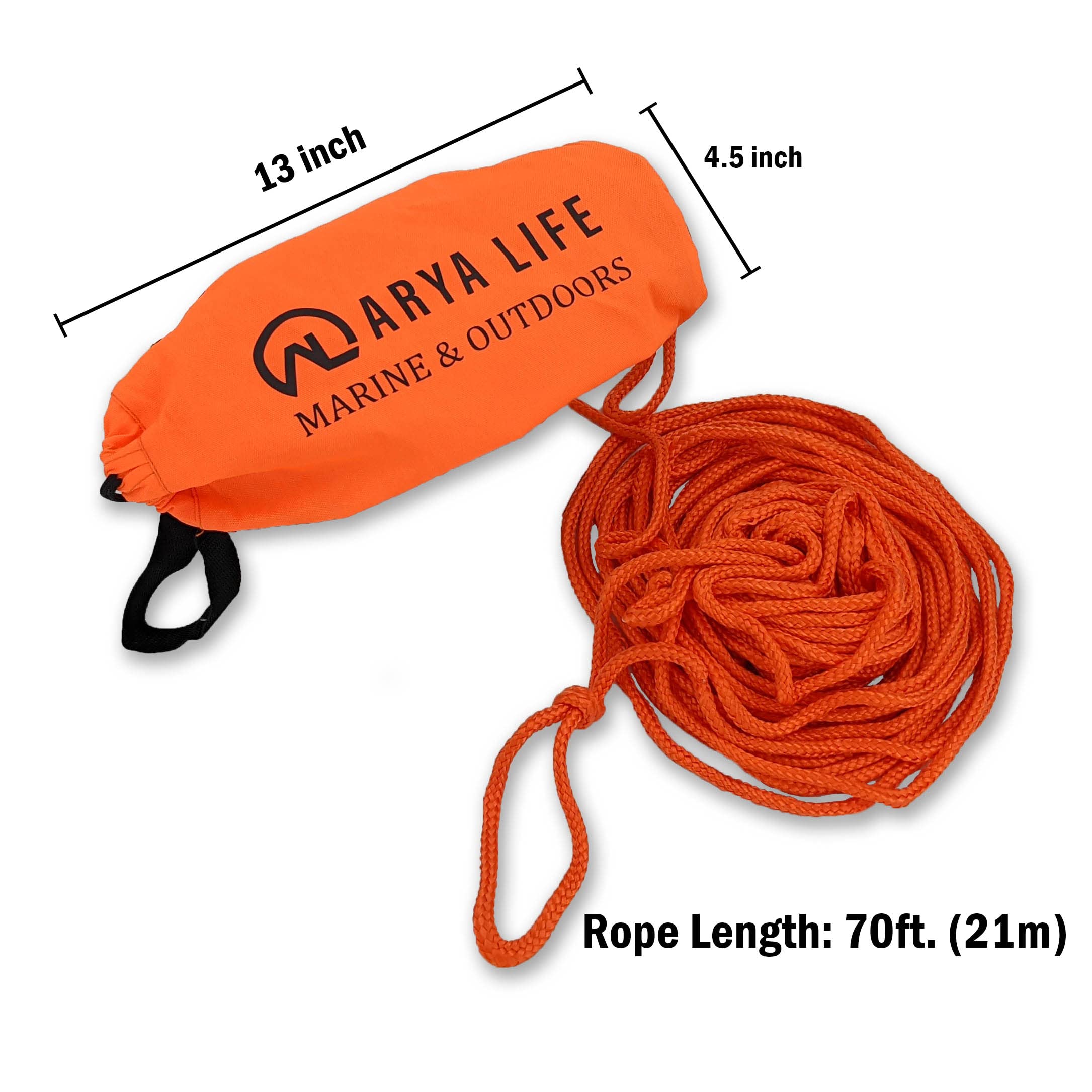 Arya Life Throw Rope Rescue Bag with 70ft of Marine Rope. Throwable Rescue Ropes for Kayaking, Boating and Ice Fishing. High Visibility Safety Equipment for Kayak and Boat Emergency