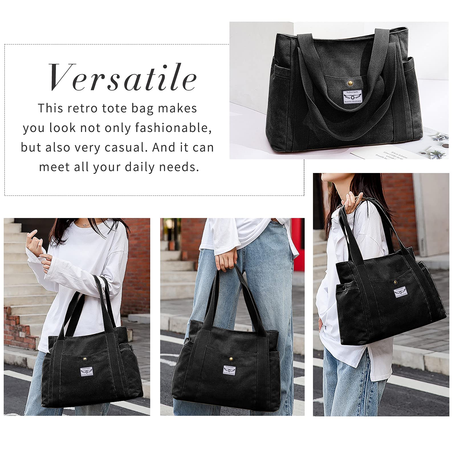 Tote Bag for Women Canvas Totes Purse Shoulder Handbag Top Handle Work Bags for Daily Leisure Shopping