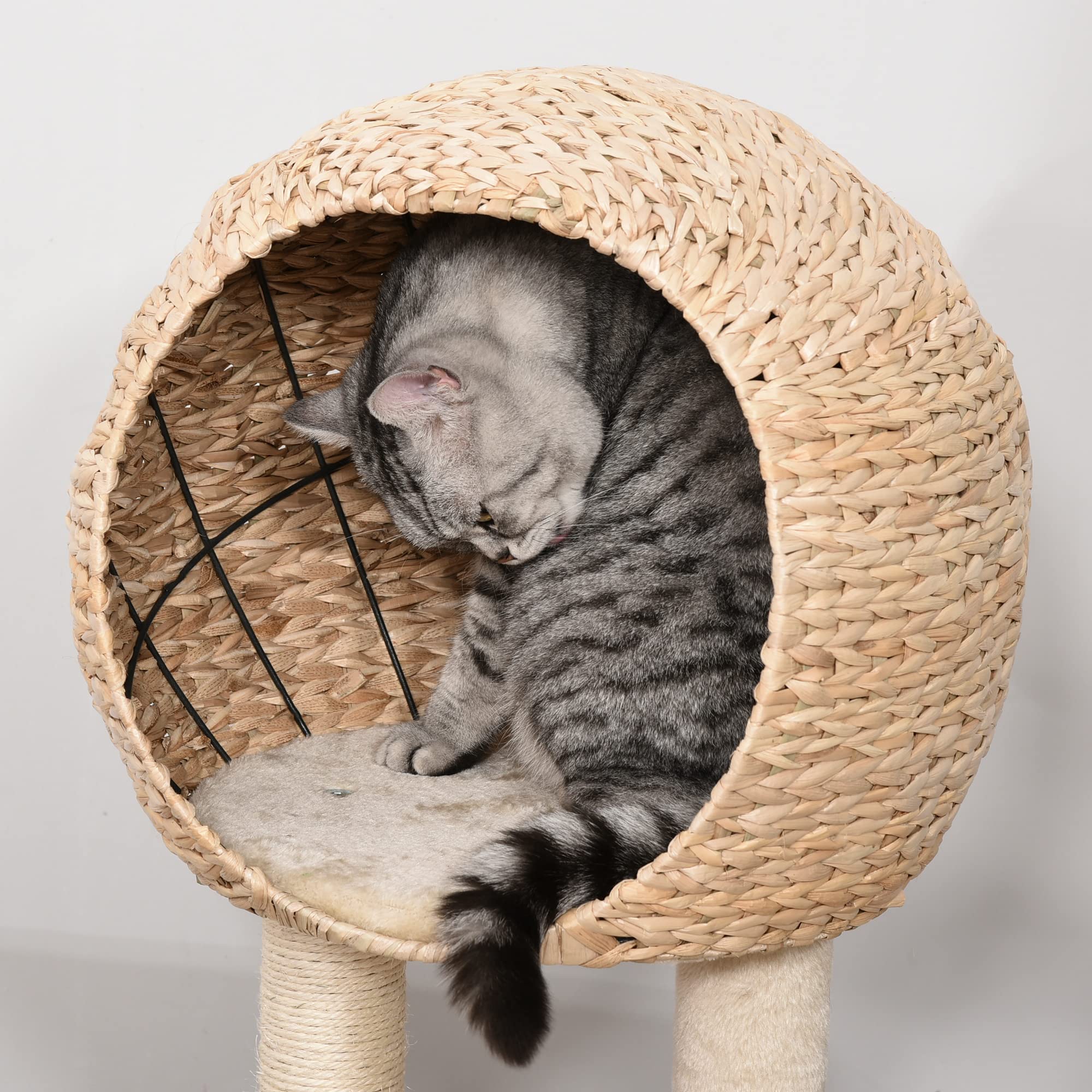 PawHut Cat Tree with Sisal Scratching Post Condo and Hanging Rope 39" H, Beige