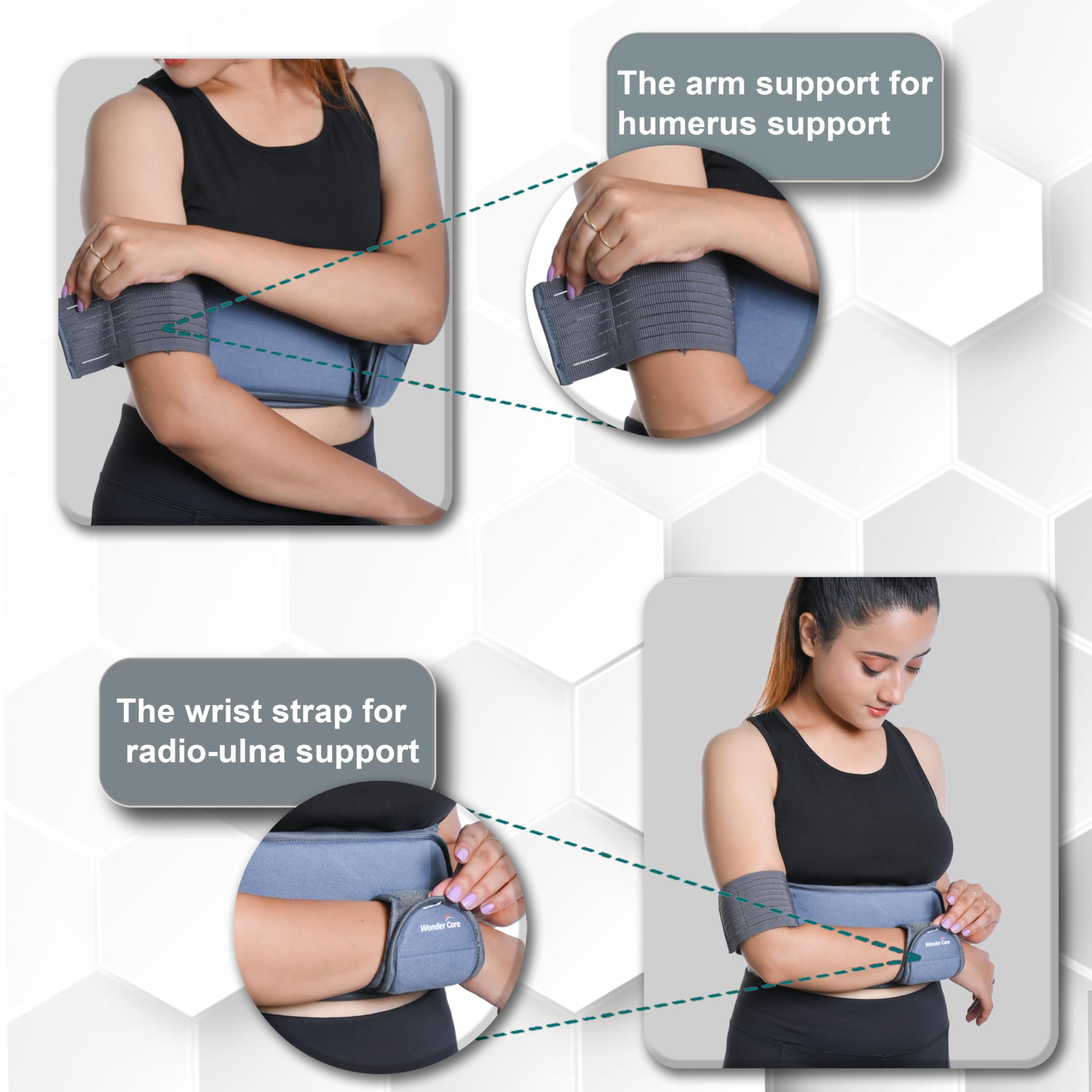 Wonder Care Grey shoulder immobilizer – arm immobilizer | breathable brace elbow | immobilizer shoulder for broken fractured arms (Size-7(58"-62"))