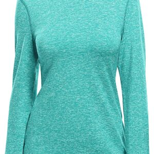 Fulbelle Cold Weather Thermal Fleece Running Gear Women, Winter Mock Neck Workout Top T-Shirts Long Sleeve Thumb Hole Lounge Fall Fashion Ladies Casual Blouses Sweatshirt Pullover Green Small