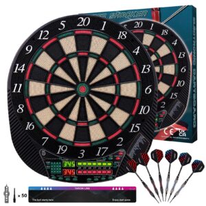 electronic dart board - dart board electronic scoreboard for 16 players - 6 darts plastic tips 50 soft tips led display power adapter throw line