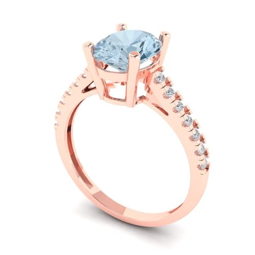 Clara Pucci 2.65ct Oval Cut Solitaire W/Accent Natural Swiss Blue Topaz VVS1 Wedding Anniversary Bridal Ring 18k Rose Gold 3.5