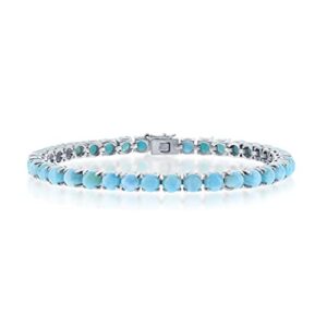 Beaux Bijoux 5mm Natural Larimar Gemstone 7.5" Tennis Bracelet Sterling Silver Jewelry for Women or Teens