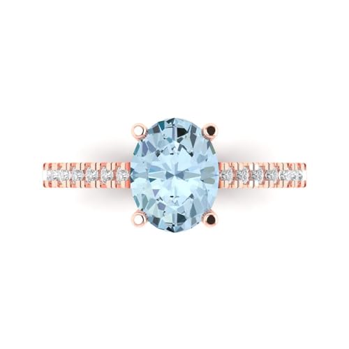 Clara Pucci 2.65ct Oval Cut Solitaire W/Accent Natural Swiss Blue Topaz VVS1 Wedding Anniversary Bridal Ring 18k Rose Gold 3.5