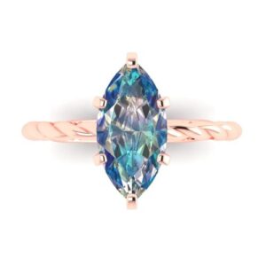 clara pucci 2ct marquise cut solitaire rope twisted knot blue moissanite engagement promise anniversary ring 18k rose gold women 6.25