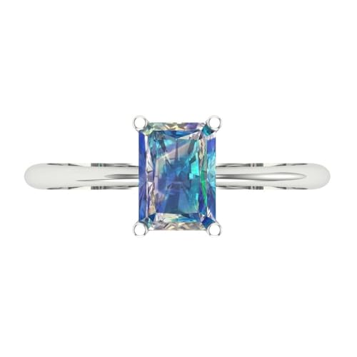 Clara Pucci 1.0 ct Radiant Cut Solitaire Blue Moissanite Ideal Engagement Bridal Promise Anniversary Designer Ring 18K White Gold SZ 4.5