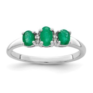 icecarats 925 sterling silver green emerald 3 stone diamond ring gemstone band size 6