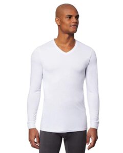 32 degrees mens heat performance thermal baselayer vneck long sleeve top, white, large