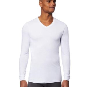 32 DEGREES Mens Heat Performance Thermal Baselayer Vneck Long Sleeve Top, White, Large