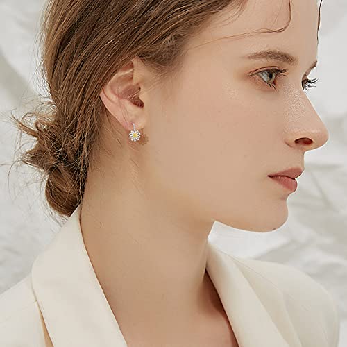 Daisy Leverback Earrings 925 Sterling Silver Flower Earrings Daisy Flower Hoop Earrings Daisy Flower Jewelry for Women