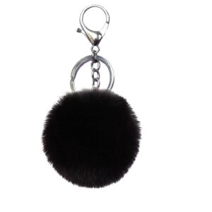 unpafcxddyig pom pom keychain artificial fur ball keychains fluffy tote pendant car bag charm,black