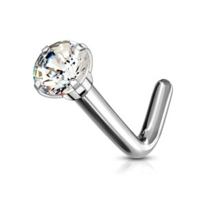 Pierced Owl 18-20GA G23 Implant Grade Titanium Prong Set CZ Crystal L-Bend Nose Stud (20GA (0.8mm))