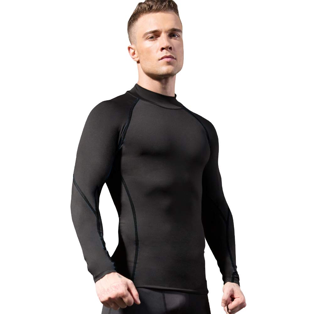 Men's Compression Shirts Long Sleeve Athletic Workout Tops Gym Undershirts Active Sports Baselayers Black Medium